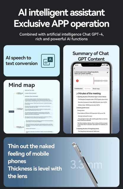 8-128GB AI ChatGPT-4 Intelligent Voice Recorder Audio App Phone Call Record Transcribe Summarize Voice to Text Conversion Device