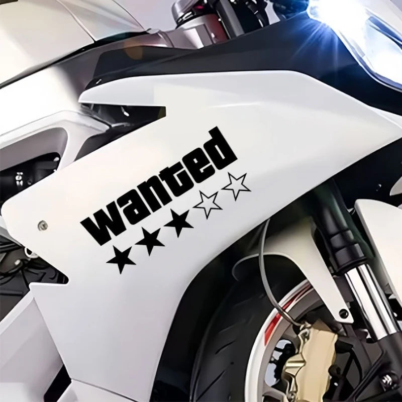Wanted Star Vinyl Decal - Waterproof Motorcycle Car Scooter Sticker for Fuel Tank Side Panel DIY Decoration