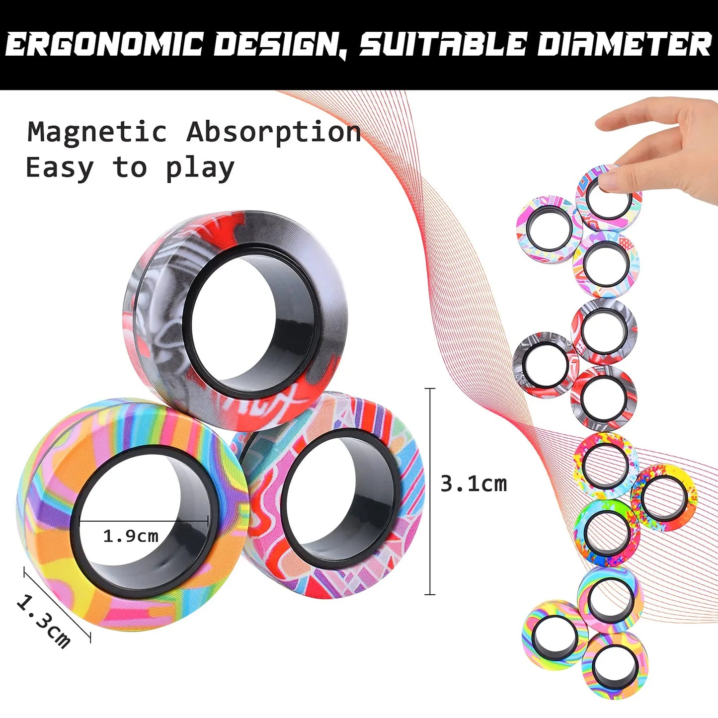 sell well 3pc stress reduction magnetic ring toy, color ring toy, ADHD anxiety relief stress reduction ring Holiday gift