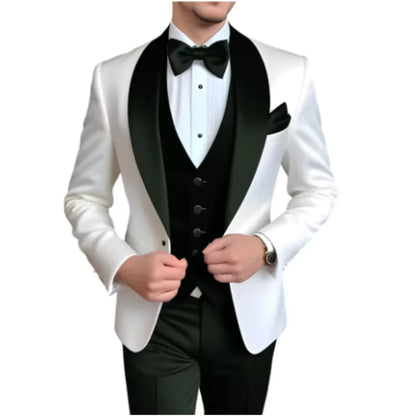 Formal 3 Piece Men's Suits Elegant Full Set Single Breasted Shawl Lapel Blazer Party Outwear Homme Costume（Jacket+Pants+Vest)