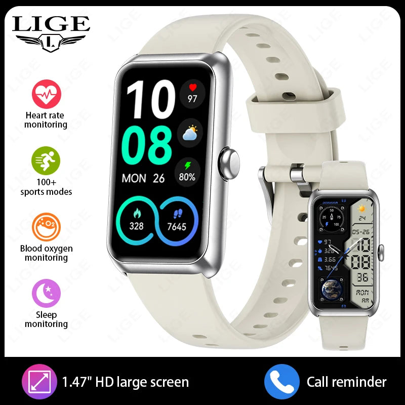LIGE Fashionowy Smartwatch z Pełnym Ekranem Dotykowym Męski Damski Przypomnienie o Połączeniach Bransoletka Damska 100+ Trybów Sportowych Monitor Tętna Smartwatch