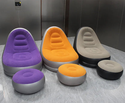 Portable Inflatable Lazy Sofa with Footstool, Hot-Selling Outdoor Camping Lounger, Waterproof Wear-Resistant Air Mattress for Na