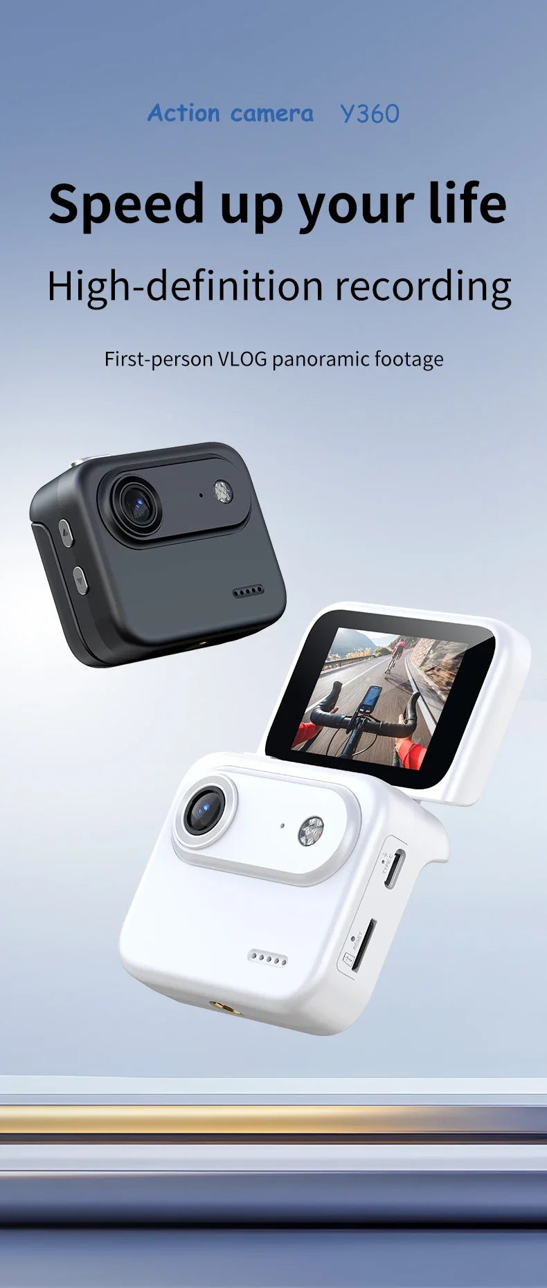 Y360 Action Camera With Flip Screen 4K Ultra HD Recording VLOG-Ready Image Stabilization Wide-Angle Lens Cycling Camera