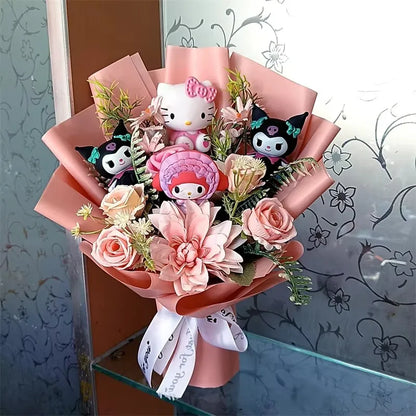 Anime Hello Kitty Cartoon Plush Bouquet Rose Flowers  Soft Plush Doll Home Wedding Decoration Christmas Valentine's Day Gift