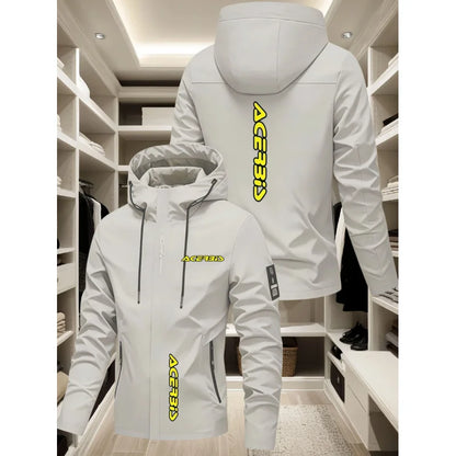 Men's Off-Road Motorcycle Style Hooded Jacket BIS Bright yellow logo print Windproof versatile casual functional jacket