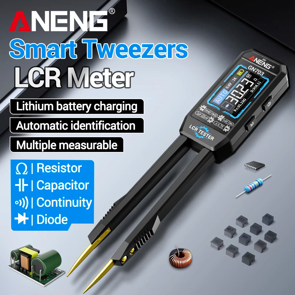 ANENG GN703 Smart Tweezers LCR Meter Professional SMD ESR Test Capacitance Resistance Inductance Digital LCR Bridge Calibration