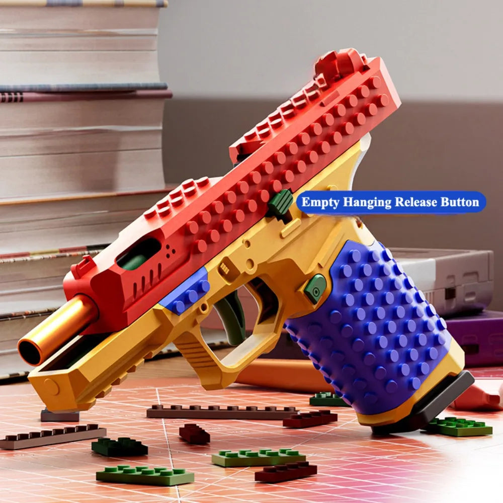 SIG17 Hanging Toy Gun Continuous Firing Building Block Pistol Shell Throwing Airsoft Blowback Toy Outdoor Shooting for Children
