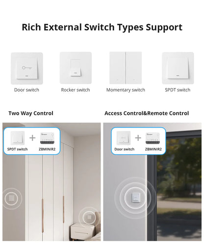 SONOFF ZBMINIR2 Extreme Zigbee Smart Switch Detach Relay External Switch Remote Control via eWeLink Support ZBBridge-U Gateway
