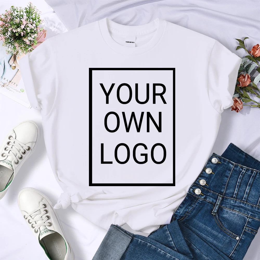 Custom DIY LOGO Women T-Shirt Summer Y2K Streetwear Comfortable Female Short Sleeves Crewneck Customized Pattern Tee Tops