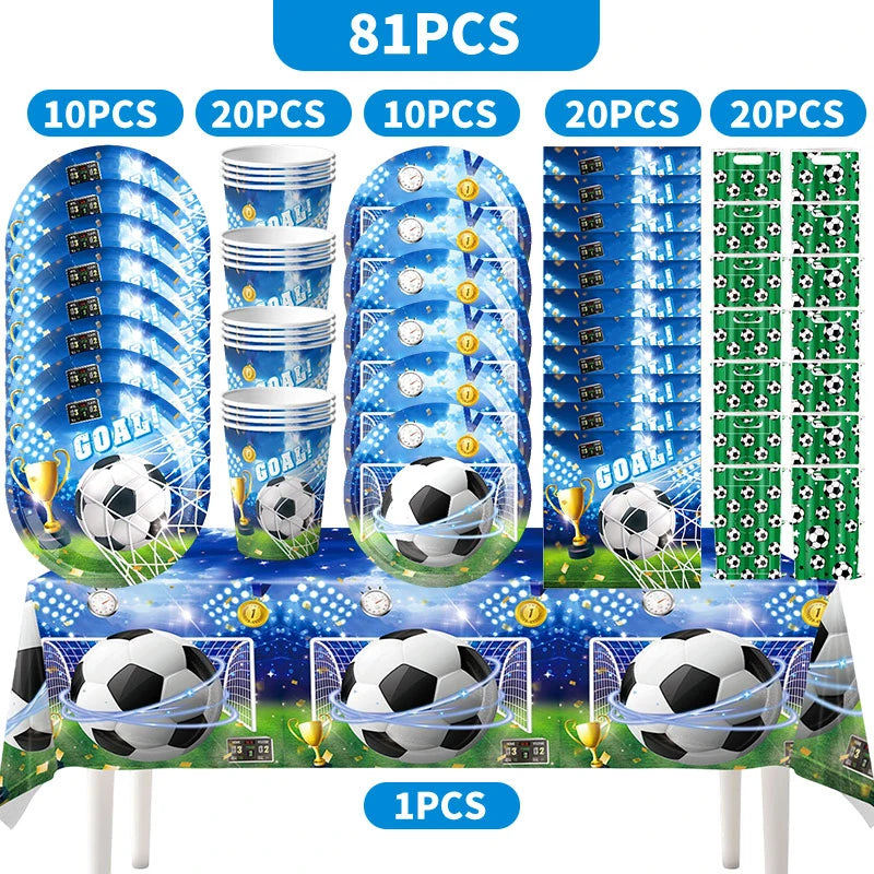 Blue Football Birthday Party Decoration Supply Birthday Soccer Plates Cups Napkins Towel Paper Tableware Tablecloth Party Favor