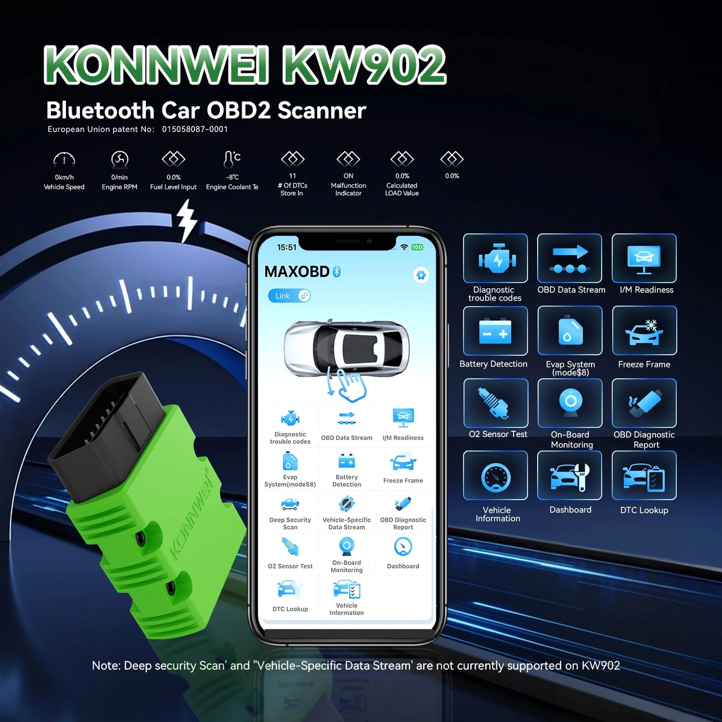 2026 KONNWEI KW902 Elm327 V1.5 OBD2 Bluetooth Car Diagnostic Scanner Mini obd Code Reader for Android/IOS Off Check Engine Light