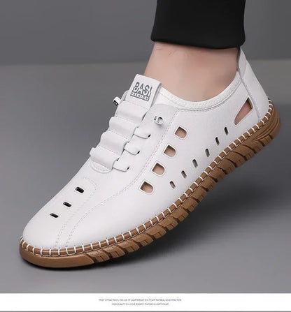 Men's Comfortable Hollow Slip-on Loafers, Breathable Anti-slip Soft Sole Outdoor Driving Shoes-WC2516