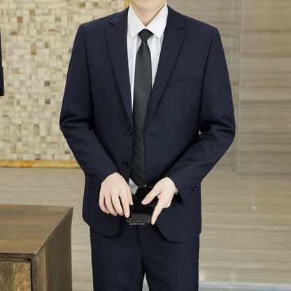 S-6XL Suit (Blazer+Trousers) Men's Gentlemanly Wedding Fashion Business Fit Best Man Casual Host Solid-color British-style Suit