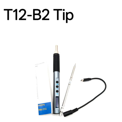 PTS100 T12 Soldering Iron Type-C Powered, PD Fast Charge, 65W High Power, Full Metal CNC Body, Adjustable Temperature