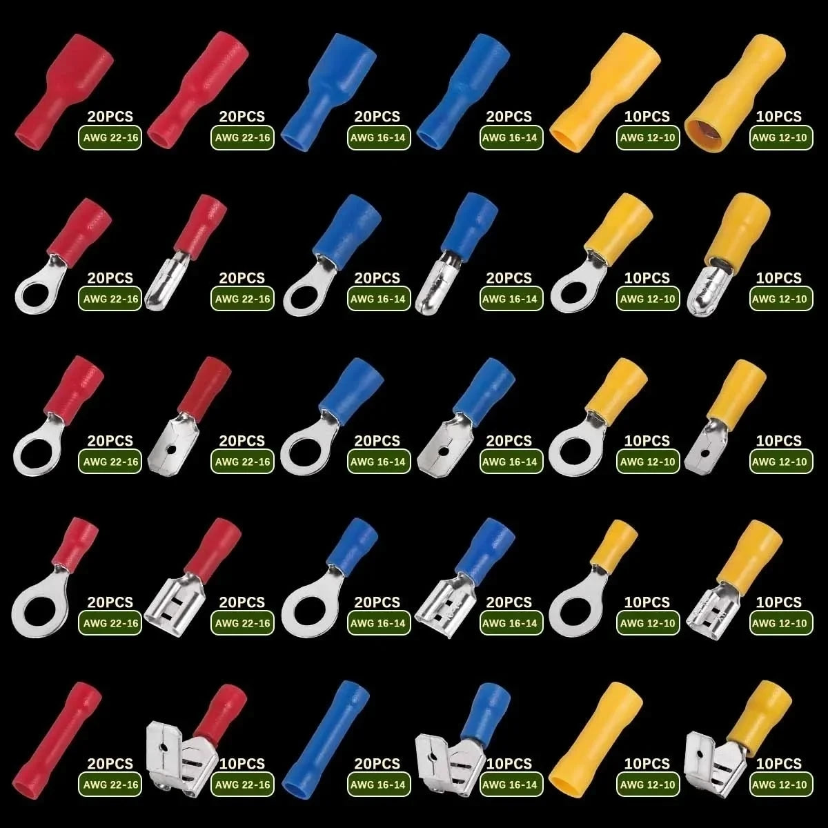 Vehicle Electrical Wire Connectors Kit Assorted Male Female Spade Ring Fork Butt Quick Splice Insulated Terminals For Automotive