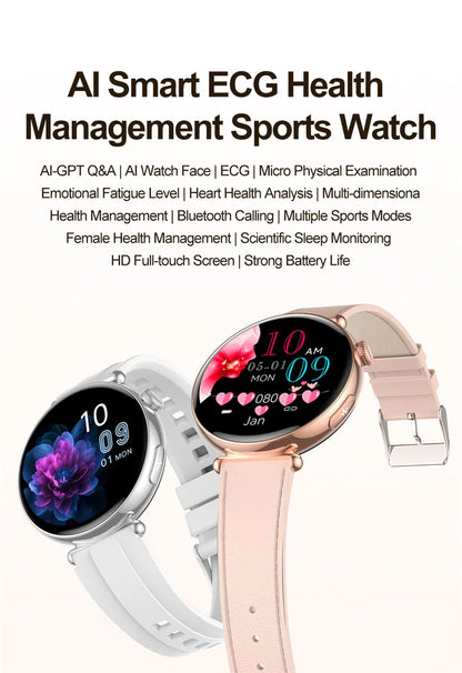 ECG Smart Watches Women 1.32 inch  AMOLED Screen Physical Examination Blood oxygen Pressure Fat Call Health ECG+PPG Smartwatch