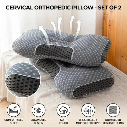 2PCS Soybean Fiber Neck Pillow Grey Cervical Support Orthopedic Massage Pillow Comfort Sleep Pillow Home Rest Decor