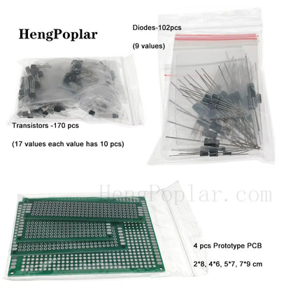 1900 pcs Mega Electronic Component Kit including Assortment + Capacitors + Resistors + LED + Transistors + DC Jacks + PCB +opamp