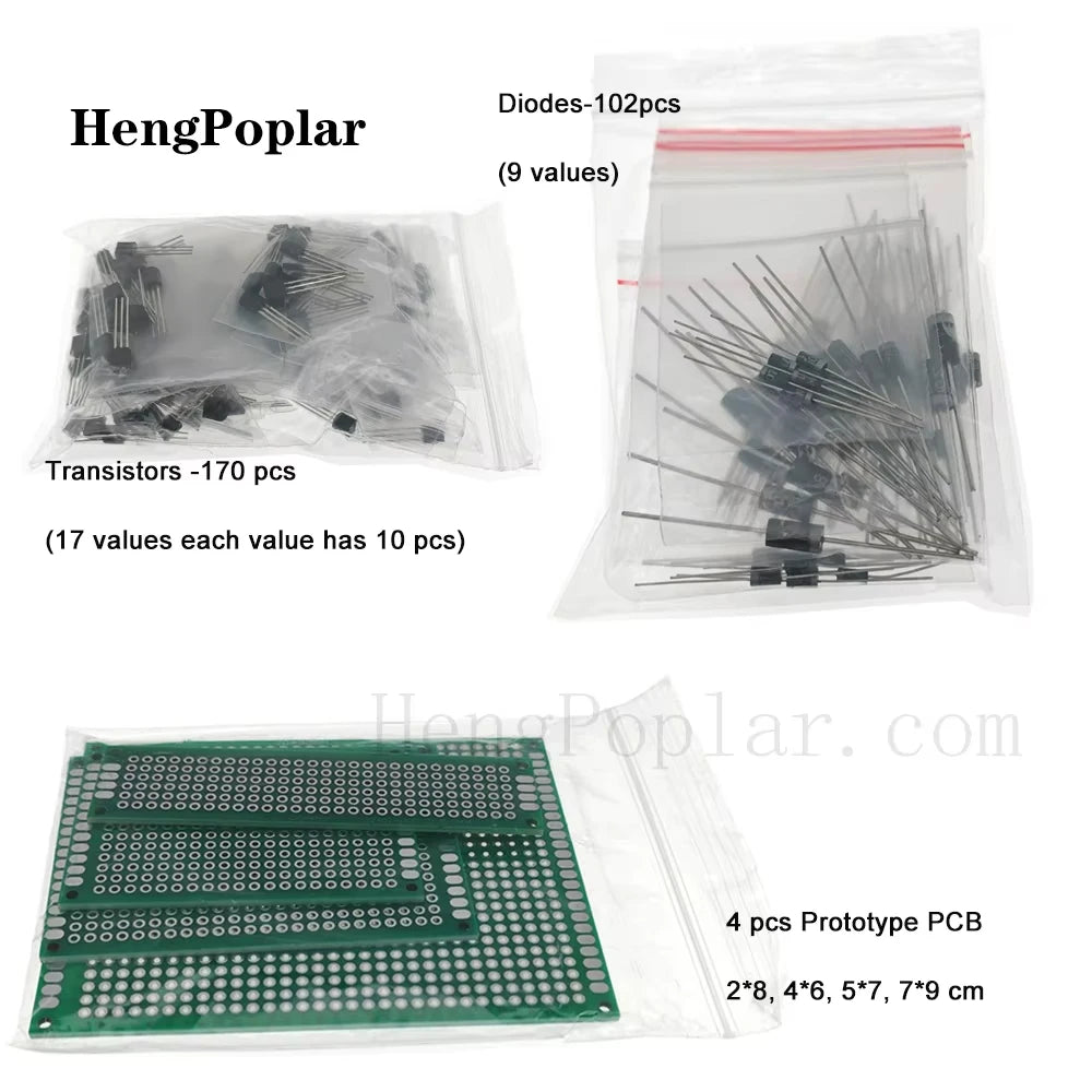 1900 pcs Mega Electronic Component Kit including Assortment + Capacitors + Resistors + LED + Transistors + DC Jacks + PCB +opamp