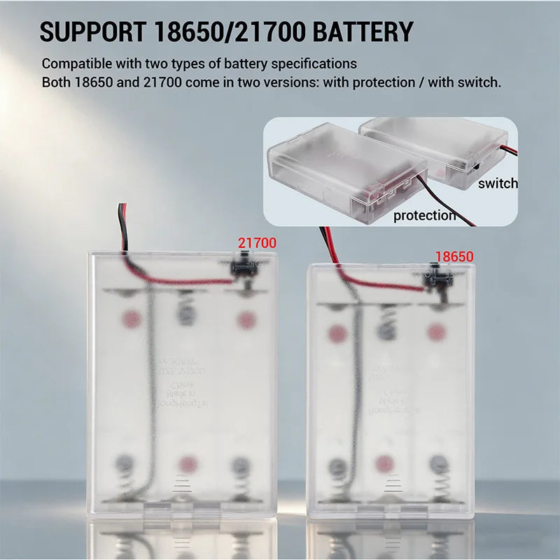 18650/21700 Battery Holder Battery Box 3 Slot Batteries Series/Parallel Connection/With Switch/with protective board