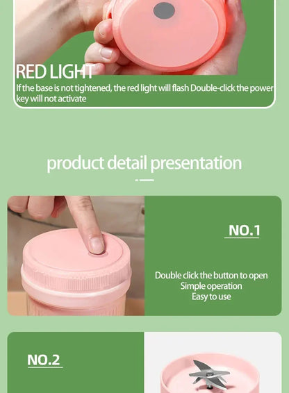 Portable Electric Juicer Cup with 6 Blades USB Mini Milkshake Blender Fresh Fruit Milk Mixing Tool for On-the-Go