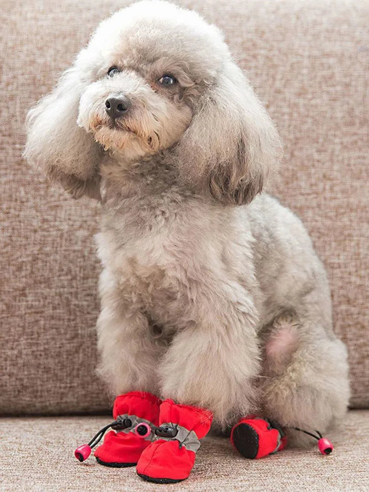 Dog Shoes 4pcs Waterproof Anti-Slip, Winter Warm Boots with Socks, Breathable Soft Pet Outdoor Accessories