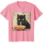 Funny Cat Pattern T Shirt For Women Delicious Noodles 3D Printed Short Sleeves Summer Leisure Tees O-Neck Loose Tops T-Shirts