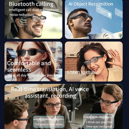 Okulary AI Smart Camera HD Tłumaczenie w Czasie Rzeczywistym Bezprzewodowe Bluetooth Połączenia Dotykowe Sportowe dla Mężczyzn Muzyczne Okulary z Tłumaczem Języka