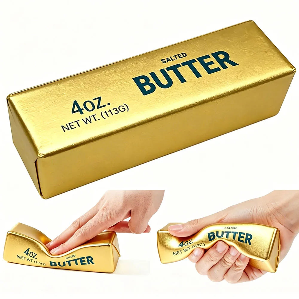 13.5cm Golden Butter Fake Food Squishy Slow Rising Soft Squeeze Anxiety Relief Office Desk Companion Vent Gadget Adult Present