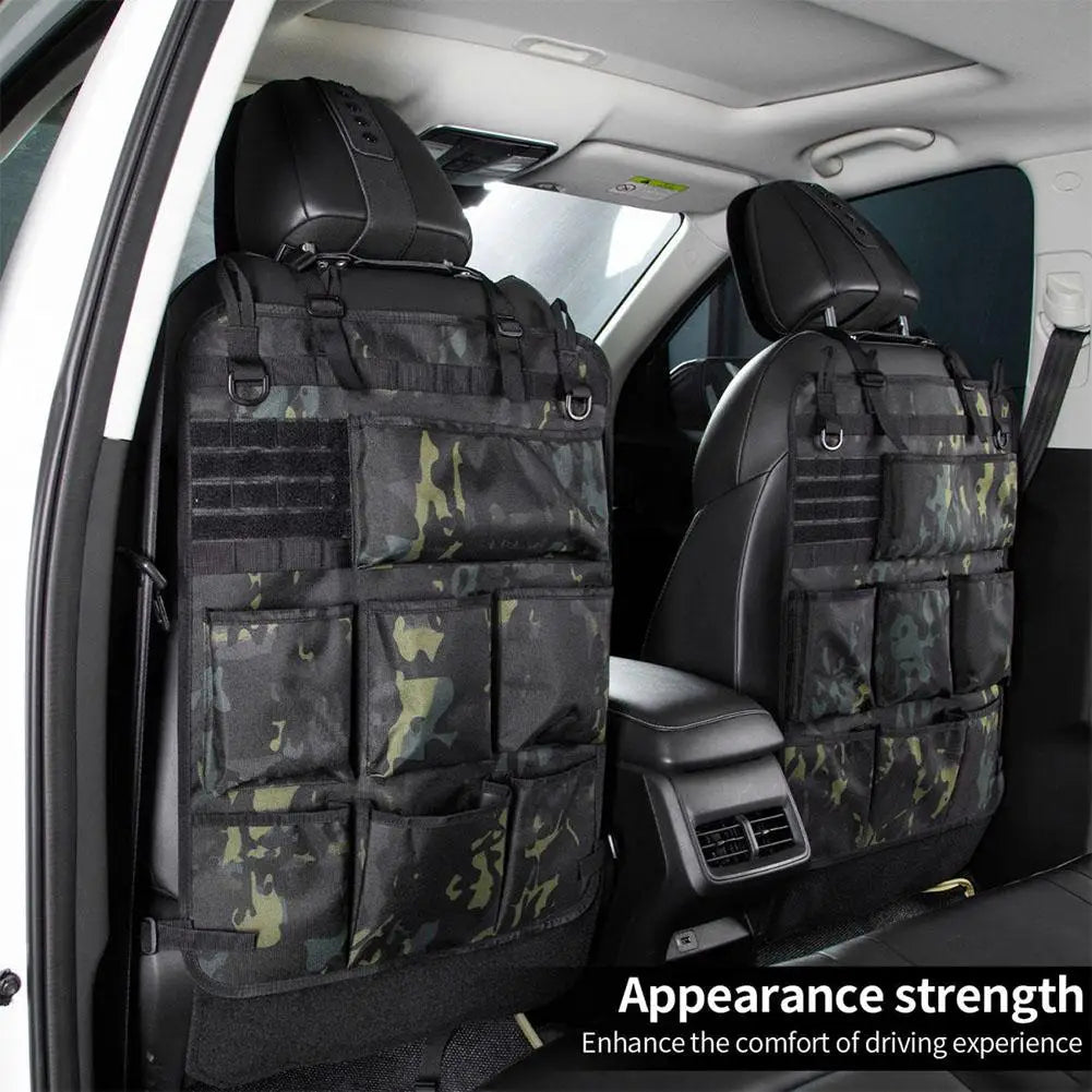 Universal Vehicle Seat Back Organizer Military Style Camo Storage Bag with 7 Pockets Tactical Auto Organizer for Car Truck SUV