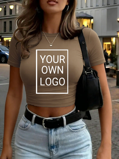Customized The Logo Picture Women Crop T-Shirt Y2K Slim Summer Short Sleeves Comfortable DIY T Shirts Sexy Street Tee Tops