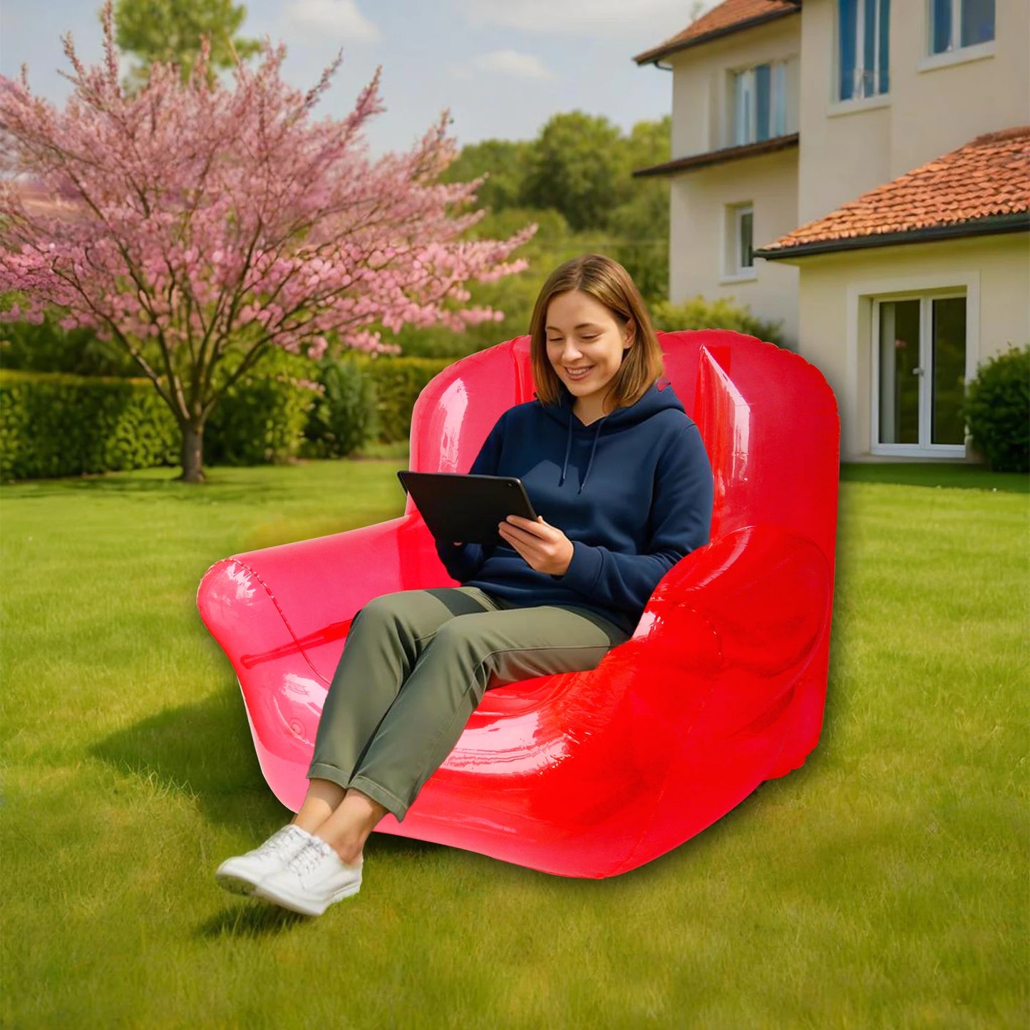 Inflatable Transparent PVC Lounge Chair, Blow Up Sofa for Camping Yard Patio, Air Couch Furniture Outdoor Beach Room