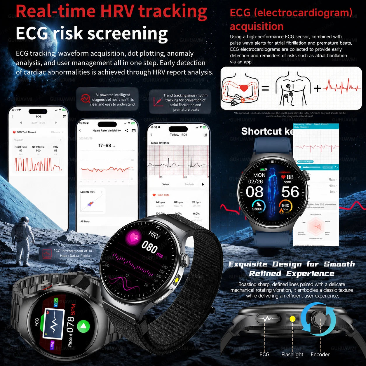2026New Nursing Grade Health Smartwatches For Men Women Precision Detection Heart Rate Blood Fats Uric Acid ECG+PPG Smart Watch