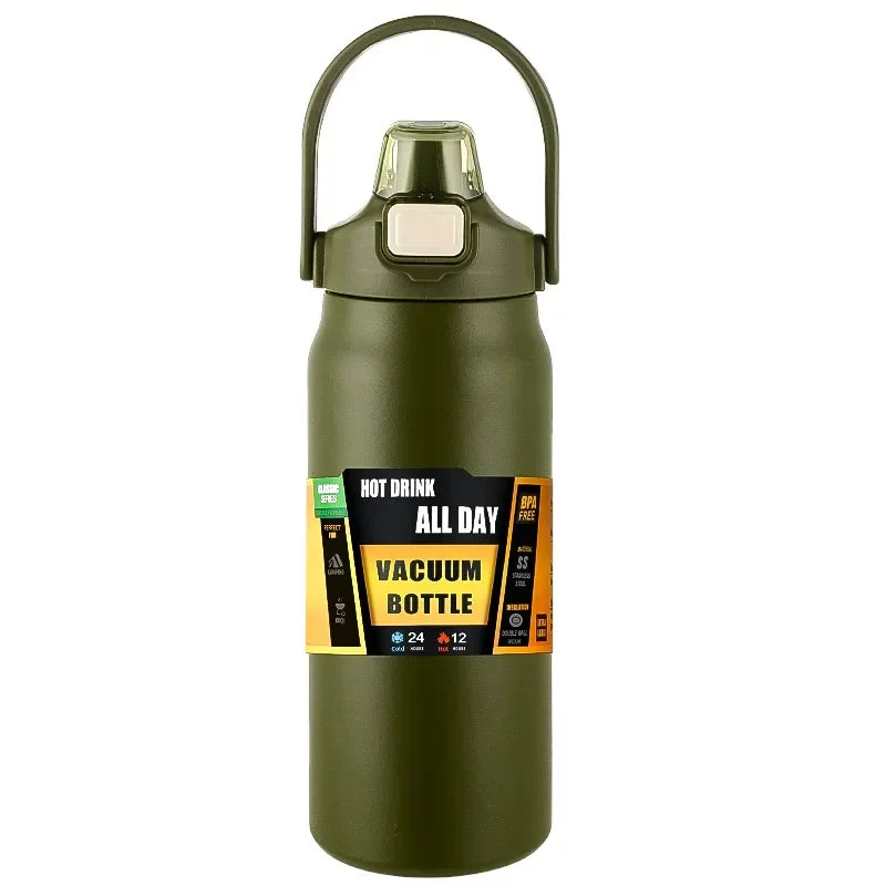 304 Stainless Steel Vacuum Thermos, Portable Outdoor Sports Water Bottle with Straw Cold Hot