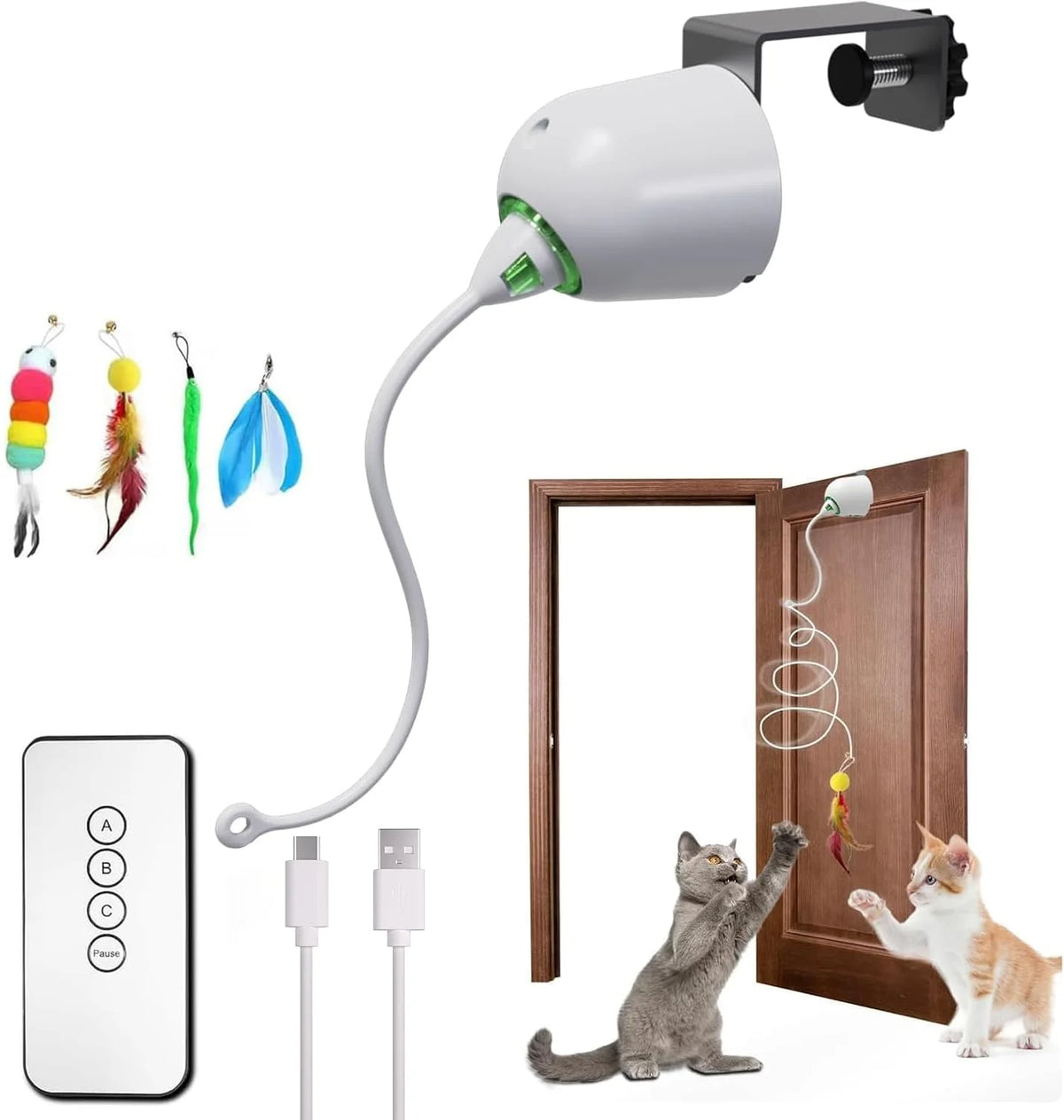 Cat Toys,Hanging Door Automatic Cat Toy Interactive Elastic Rope with Feather, Cat Catching Game Door Hanger