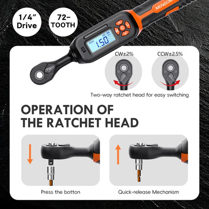 MOVECRAB Series Digital Torque Wrench 1.5-340N.m 2% Accuracy Preset Values with Buzzer, LED Flash & HandleVibration Notification