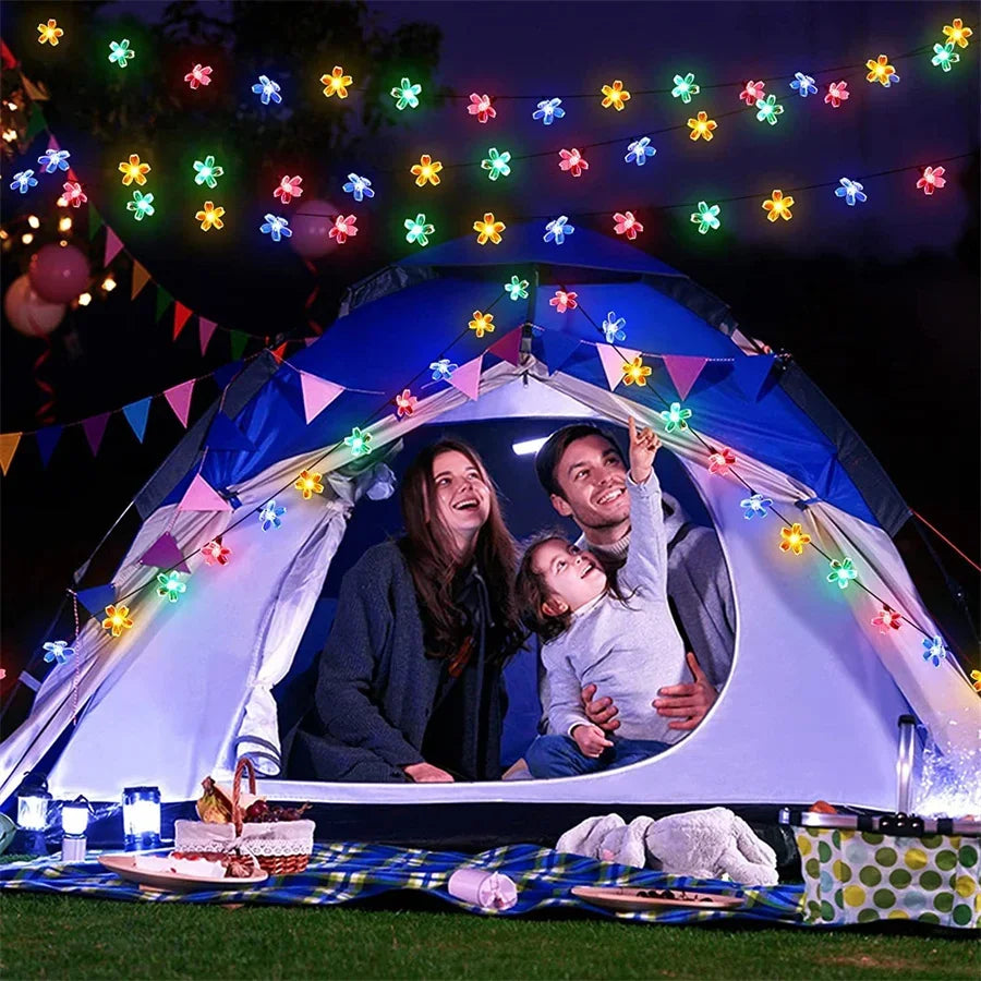 Outdoor Solar Led String Lights Cherry Flowers  Light Strings 8 Lighting Modes Solar Lamp for Camping Wedding Christmas Decor