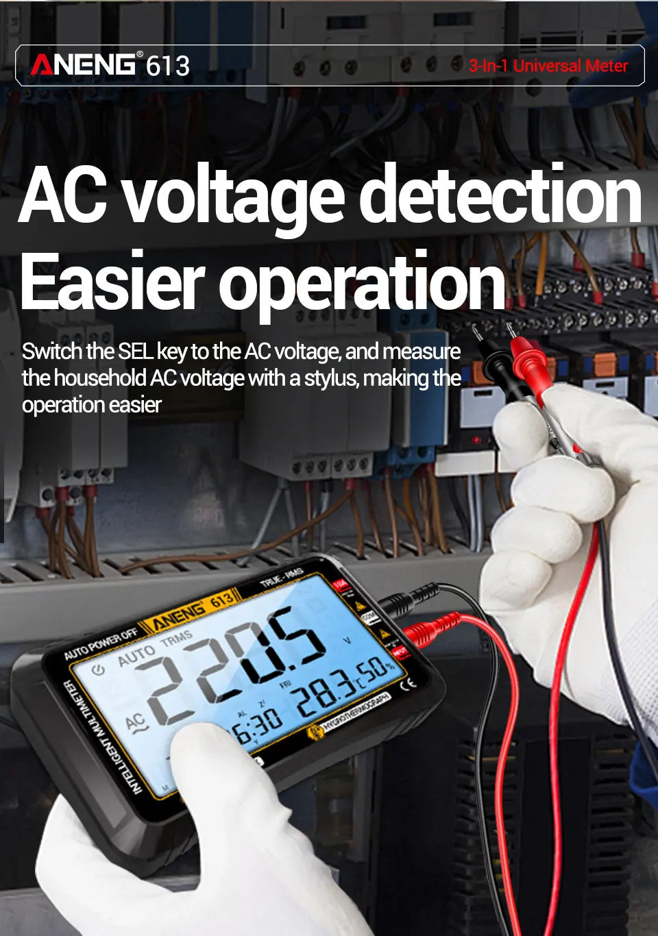 Smart Multimeter Detector 4000 Count Digital  AC/DC Curent Voltage Resistor Measurement  3 in 1 Professional Test Tool ANENG 613