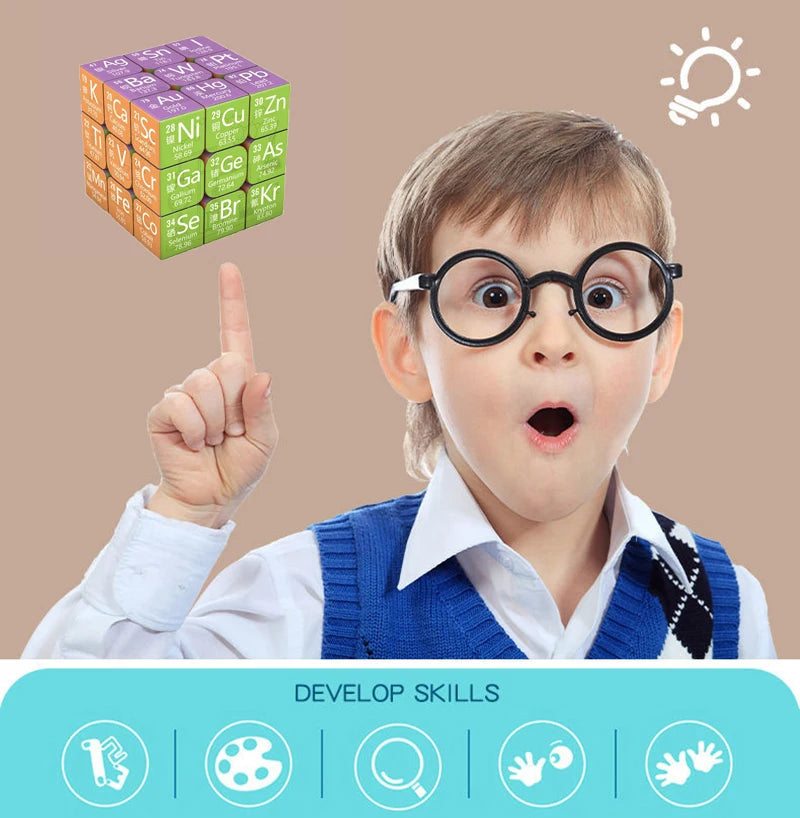 3x3x3 Magic Puzzle Cube Math Chemistry Element Physical Kids Puzzle Cube with Base Magico Cubo Children's Gifts Educational Toys