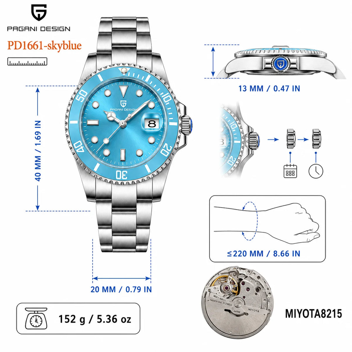 PAGANI DESIGN Men Watches Automatic Watch Mechanical Watch Sapphire Glass Stainless Steel Luminous Date Reloj Hombre Luxury Wris