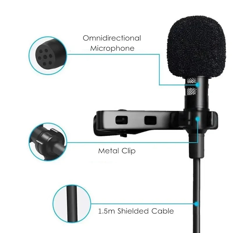 1.5M Cable 3.5mm Type-C Wired Lavalier Microphone Clip On Lapel Mic Noise Cancelling Plug and Play Mini Portable Mic for Android