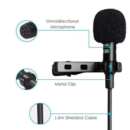 1.5M Cable 3.5mm Type-C Wired Lavalier Microphone Clip On Lapel Mic Noise Cancelling Plug and Play Mini Portable Mic for Android