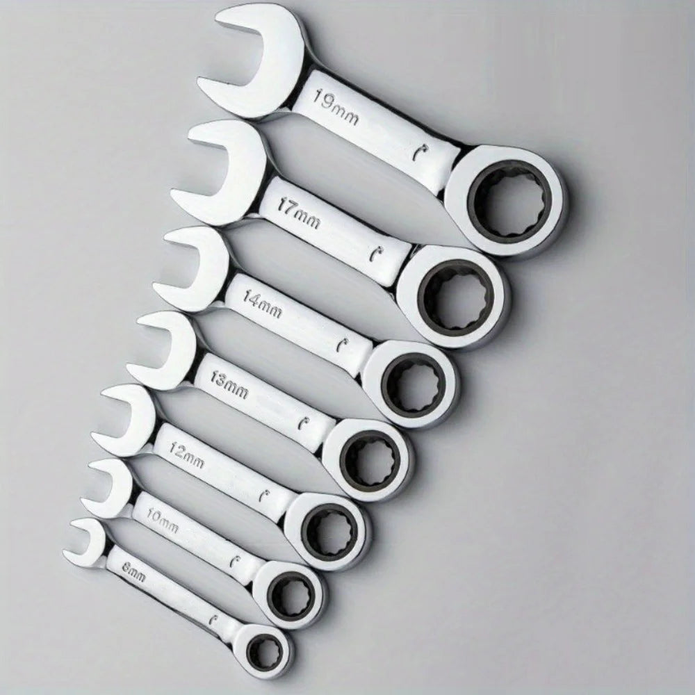 Short Handle Ratchet Spanner 6/7/8/9/10/11/12/13/14/15/16/17/18/19mm Fix Head Ratcheting Wrench Professional Spanner Hand Tools