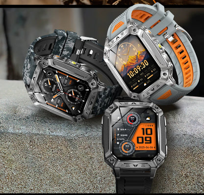 LIGE Wojskowy Inteligentny Zegarek 2.01'' Ekran HD Outdoor Sportowy Męski Zegarek SOS Czerwony Alarm Migająca Latarka Monitor Zdrowia Smartwatch