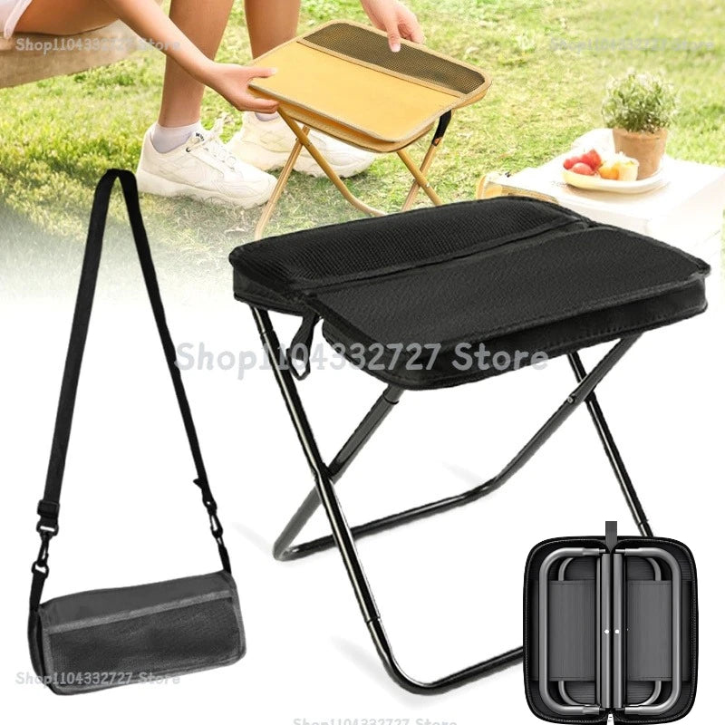Portable Folding Stool for Adults, Black Lightweight Camping Seat, Compact Design for Fishing, Hiking, Gardening, Beach Activiti