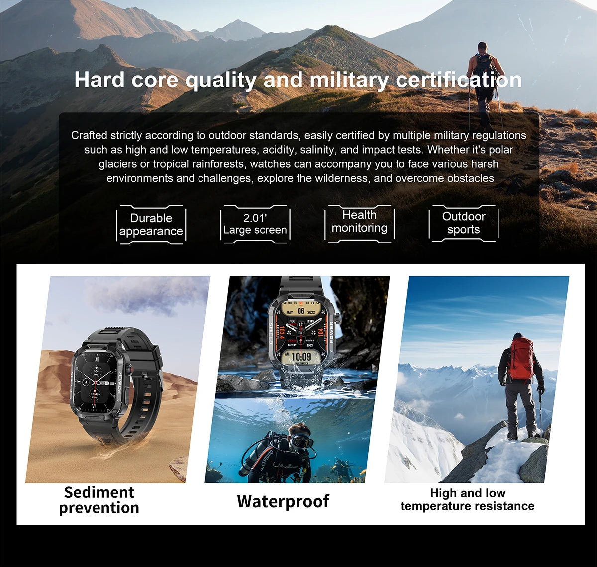 2026 AI Głos Mężczyźni Smartwatch Wojskowy Monitor Zdrowia Bezprzewodowe Połączenia Fitness Wodoodporny Sportowy Smartwatch dla Telefonów z iOS i Androidem