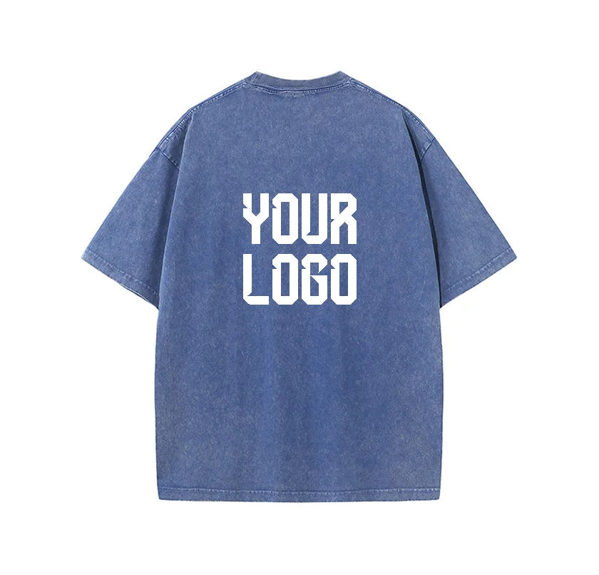 European washed retro round neck short sleeved shirt for men and women, 100% pure cotton, customizable logo