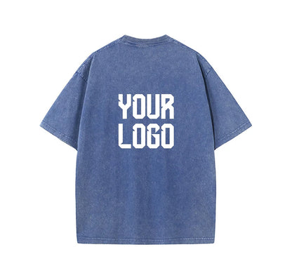 European washed retro round neck short sleeved shirt for men and women, 100% pure cotton, customizable logo