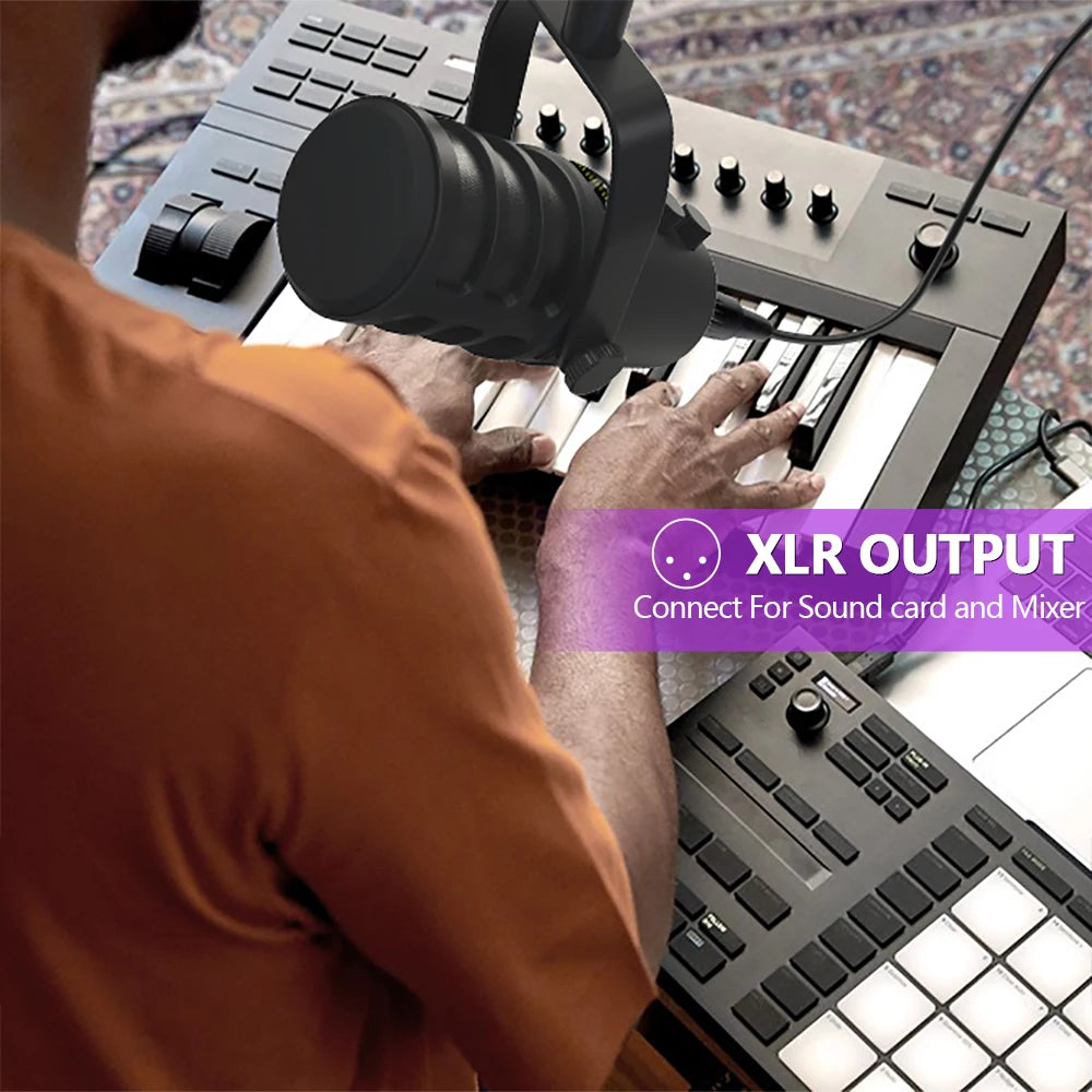 Haomuren XLR USB Dynamic Microphone for Podcasting Recording,PC Computer Streaming Gaming Mic With Mute Button Headphone Jack