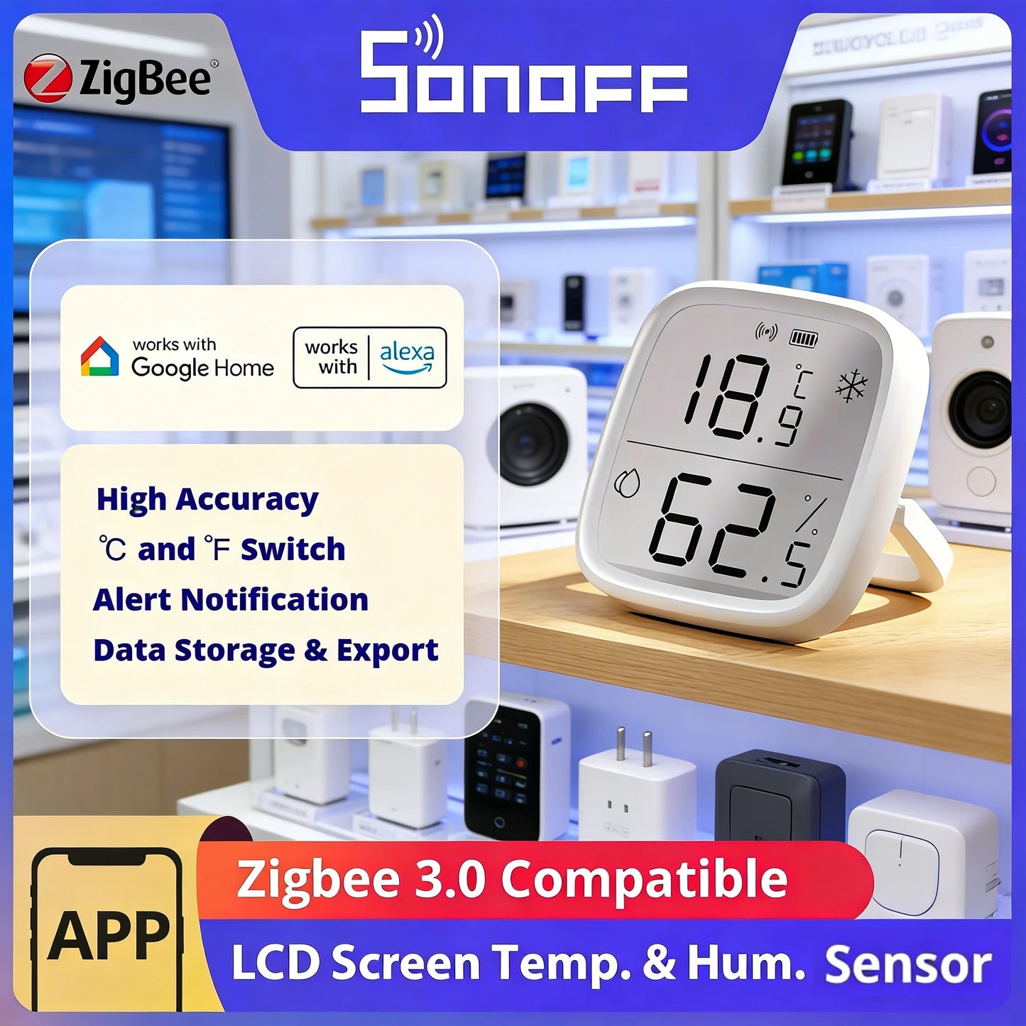 SONOFF SNZB-02D Zigbee Temperature Humidity Sensor SNZB 02D ZigBee Standard Compatible Smart Scene with ZBBrige-P Alexa